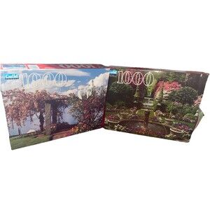 Lot Of 2 Vintage Guild 1000 Piece Puzzle Garden Switzerland RARE New Sealed